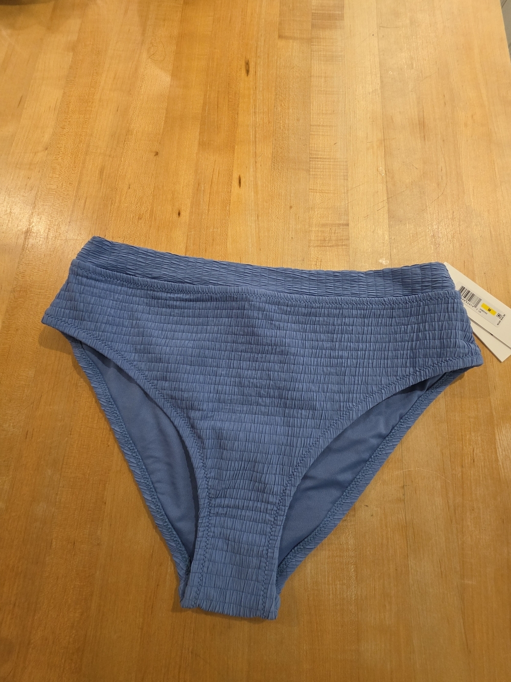 DKNY Ribbed High-Waist Bikini Bottoms Blue Size M